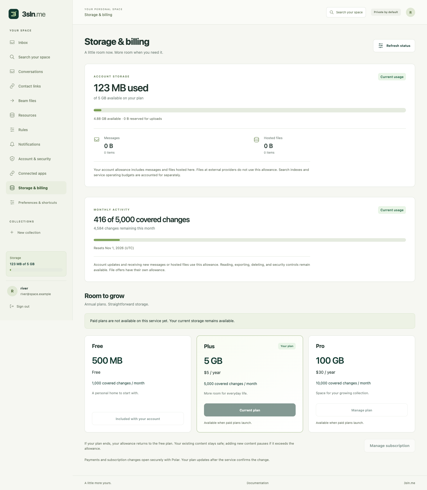 Storage and monthly activity