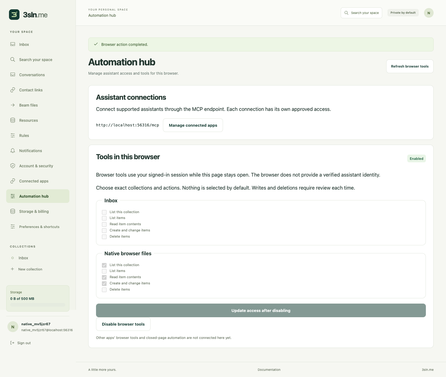 Actual native browser tools with scoped access