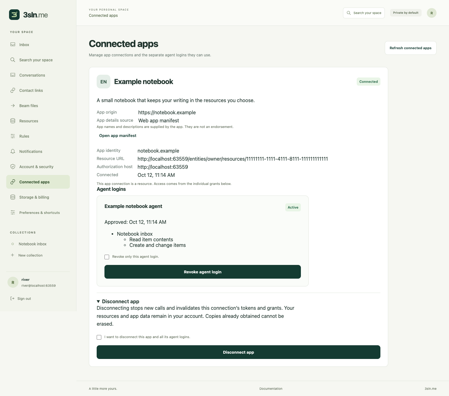Connected app resource and separate agent login