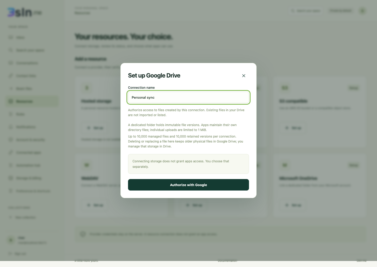 Google Drive setup — simulated provider