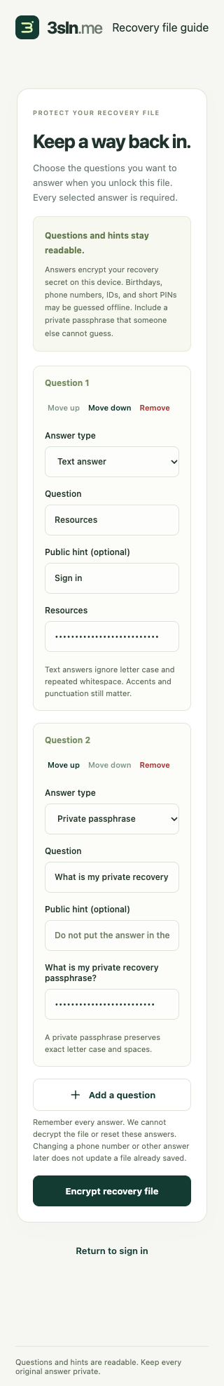 Recovery on a narrow phone screen